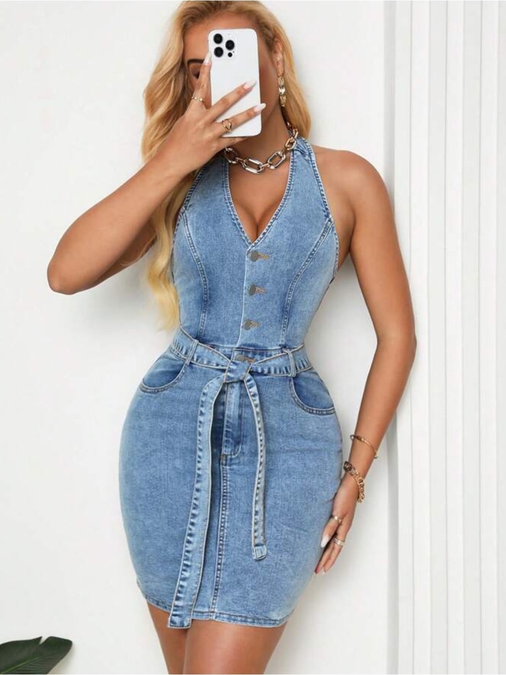 SHEIN• Denim Halter Bodycon Dress